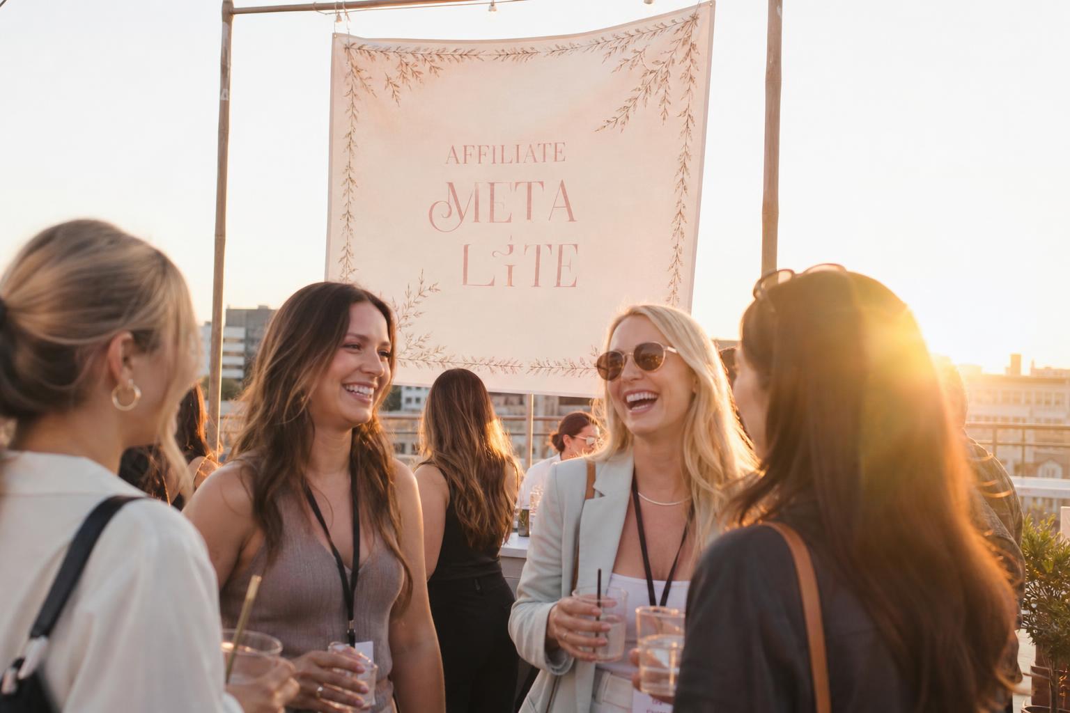 Creators networking with brands at an Affiliate Meta Lite rooftop event